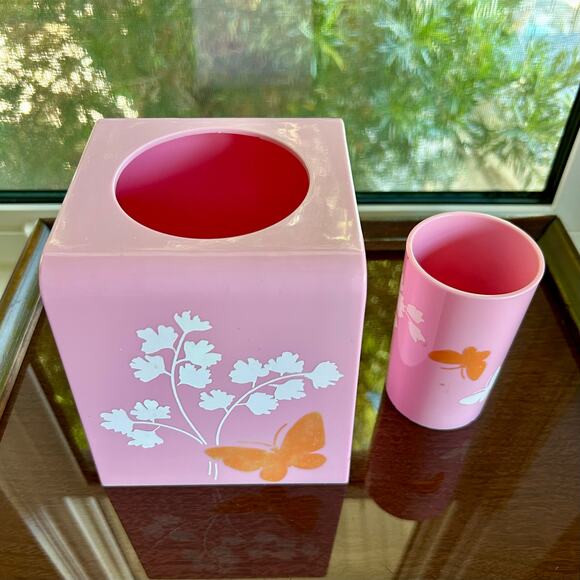 Vintage Pink Butterfly Bathroom Set – Tissue Box Cover & Cup - Picture 7 of 11